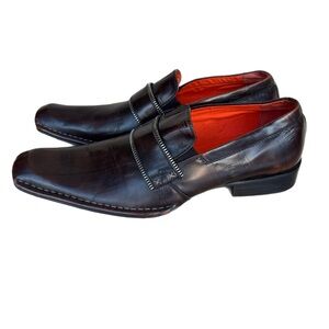 Robert Wayne Men Cocktail Dark Brown Leather Square Toe Loafer Dress Shoes 10